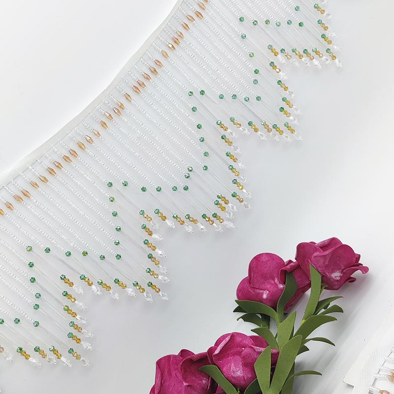 45Cm Long Tassel Glass Tube Fringe Tassel Fabric Diy Trim Ribbon Border Dance Dress Irregular Decor Wavy Beaded Sewing Tassel