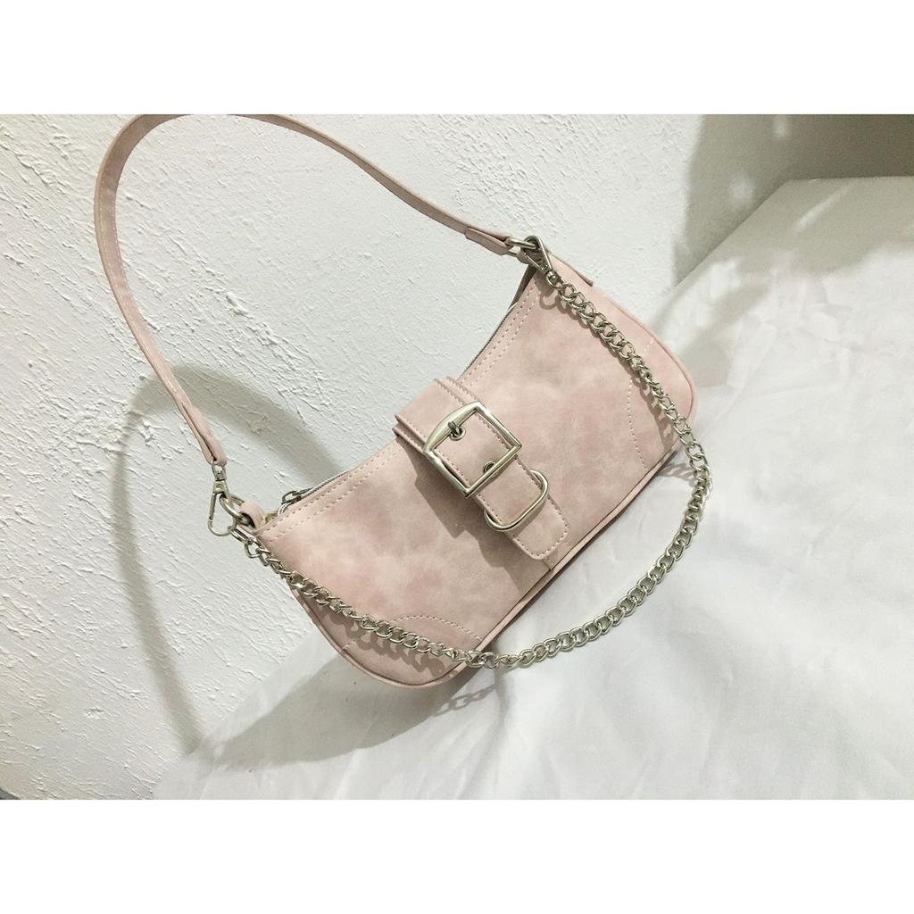 Y2K Sweet Cool Women's Underarm Bag Hot Girls Pink Shoulder Bags Messenger Bag Retro Design Female Chain Purse Armpit Handbags