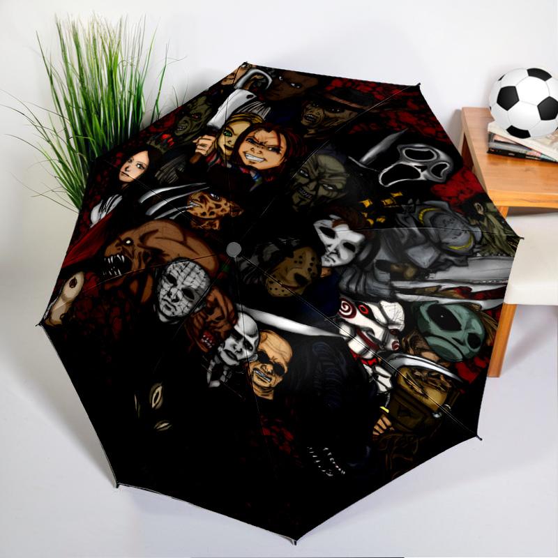 Horror Movie Characters Umbrella Folding umbrella, automatic umbrella 8-Frame for Travel, camping Use Gift for Halloween Christmas