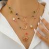 Boho Sun Star Moon Colorful Stones Necklaces for Women Men Multi Layer Stacking Pendant Necklaces Holiday Jewelry Accessories