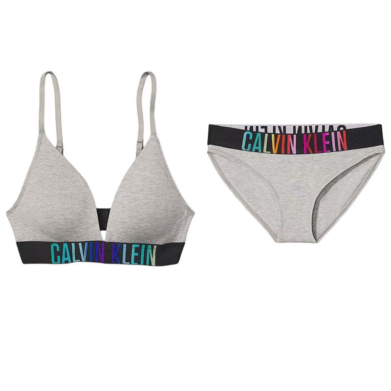 

Calvin Klein Комплект женского нижнего белья Intense Power Pride Series с принтом логотипа «Радуга», треугольные чашки, серый QF7830-050+QF7835-050 S