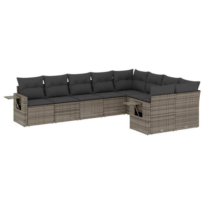 VidaXL Salon de Jardin avec Coussins 9 pcs, Canapés de Terrasse, Ensemble de Meubles de Patio, Mobilier d'Extérieur, Gris 3252977