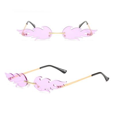 Cosplay Lunettes Tendance Sans Monture Métal Forme Flamme Lunettes de Soleil Mode Flamme Lunettes de Soleil pour Femmes Lunettes de Soleil