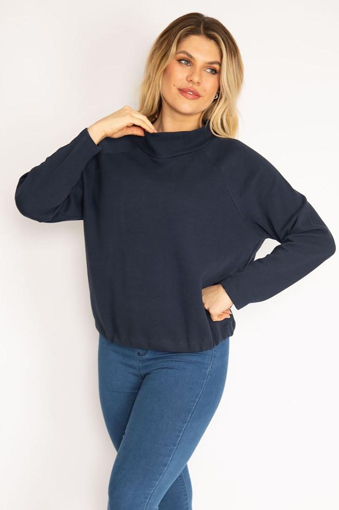 Damen Stil Übergröße Sweatshirt Plus Size Marineblau Raglanärmel Saum Ösenspitze Sweatshirt