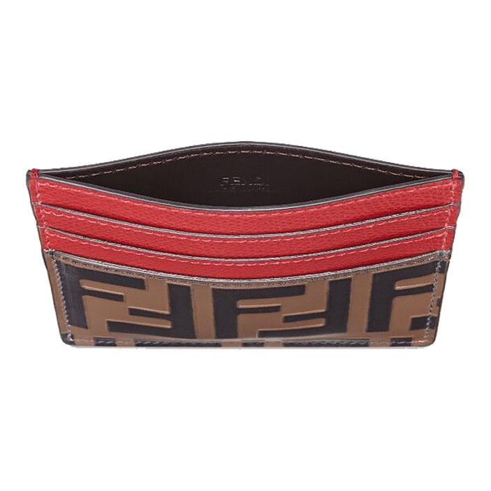 Fendi F Is  Gold Logo FF Pattern Embossed Leather Card Holder Women Accessories Red 8M0445AAIIF13VJ