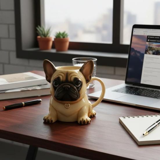 Ceramic Mug Large Capacity French Bulldog Shape Handcrafted Microwave-safe Coffee Cup Reusable Kitchen Essential