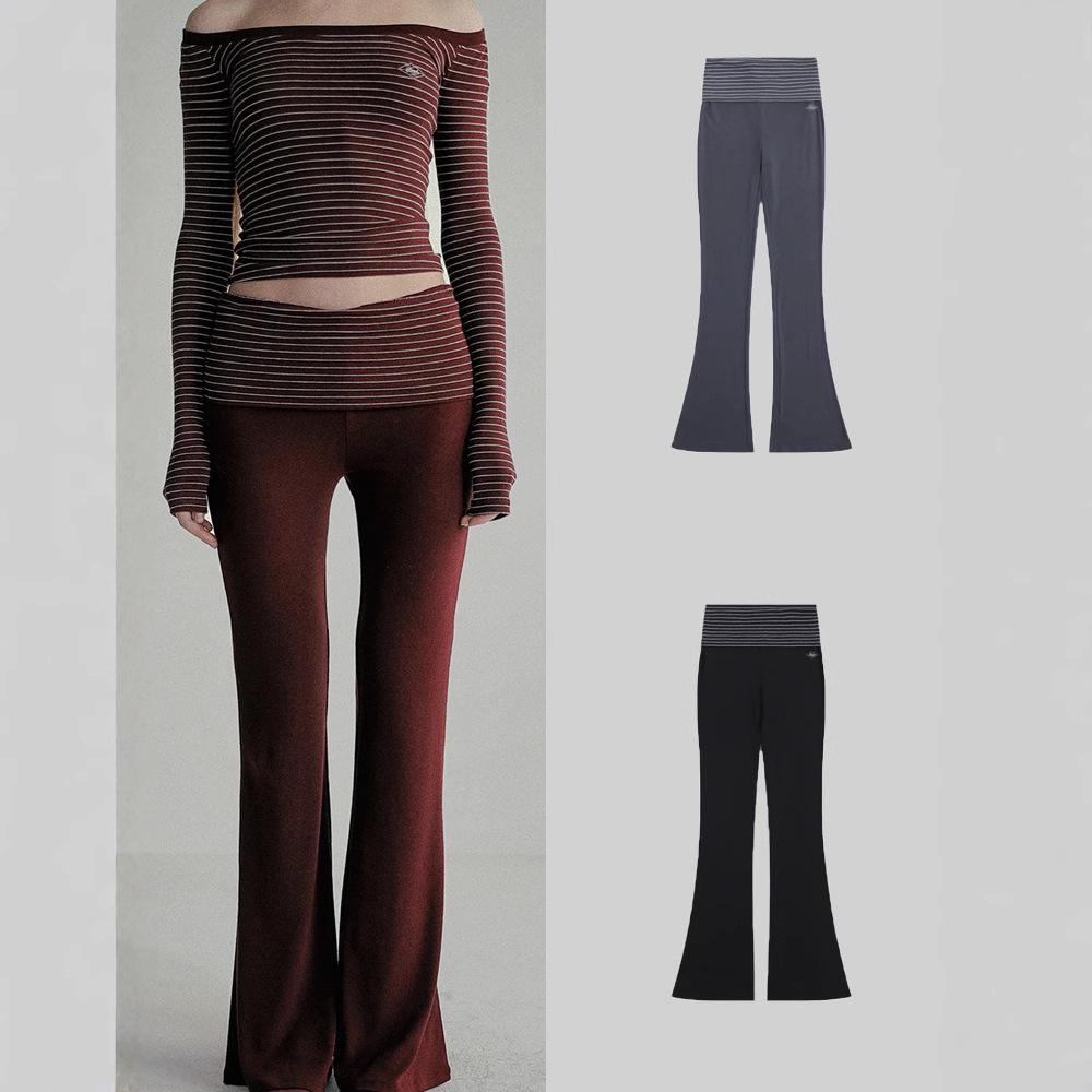 

Badblood Striped Slim-Fit Women s Ribbed Hip-Lifting Flared Pants Medium