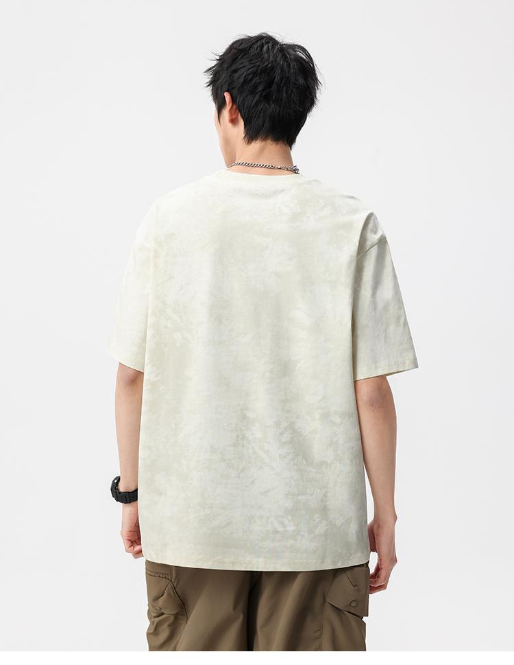 Heavy Duty Retro Wax Dyed Embroidered Short Sleeved T-shirt for Men's Summer Loose Half Sleeved Base Shirt