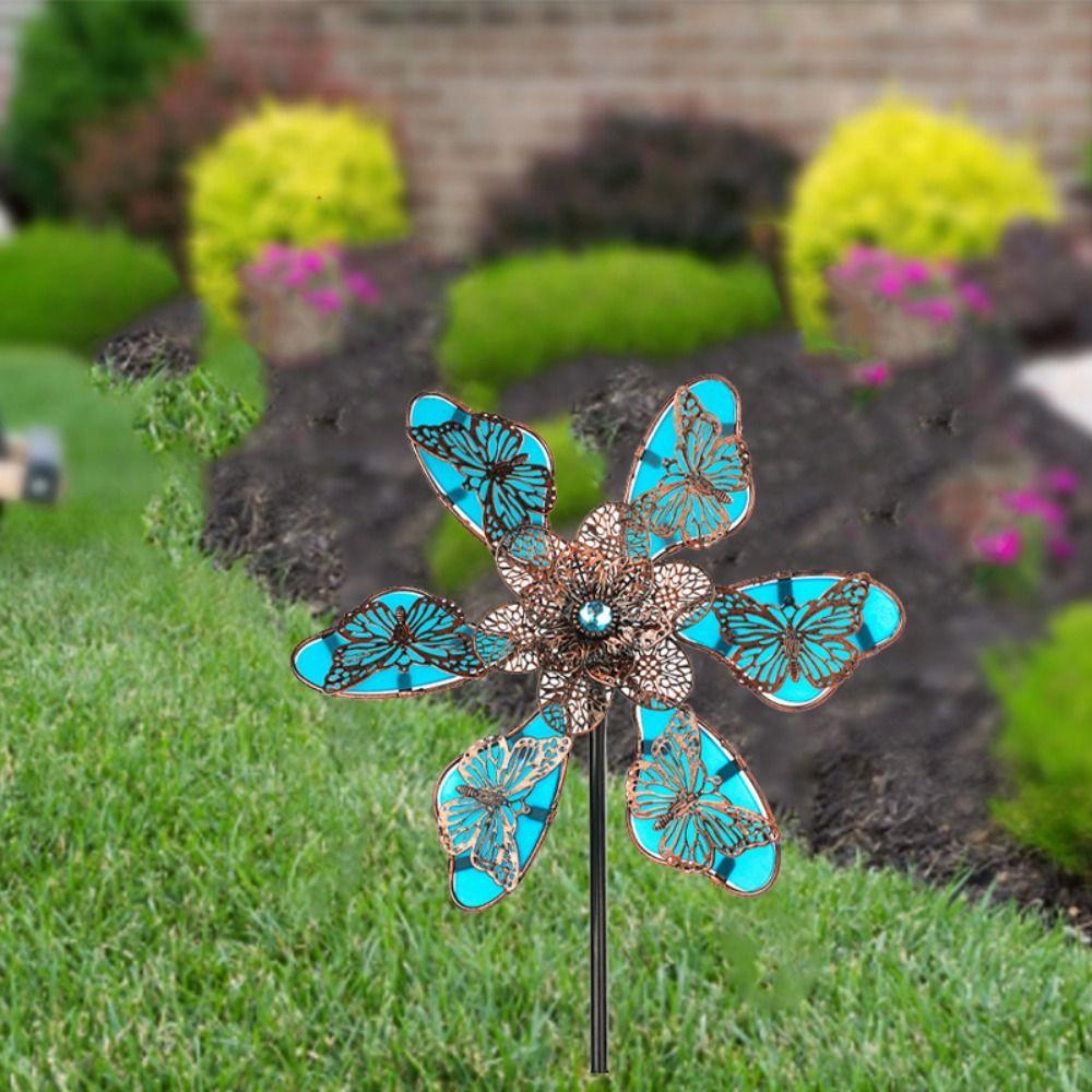 Rotating Windmill Spinner Sculpture Luminous Effect Wind Rotator Gardening Plug  Courtyard