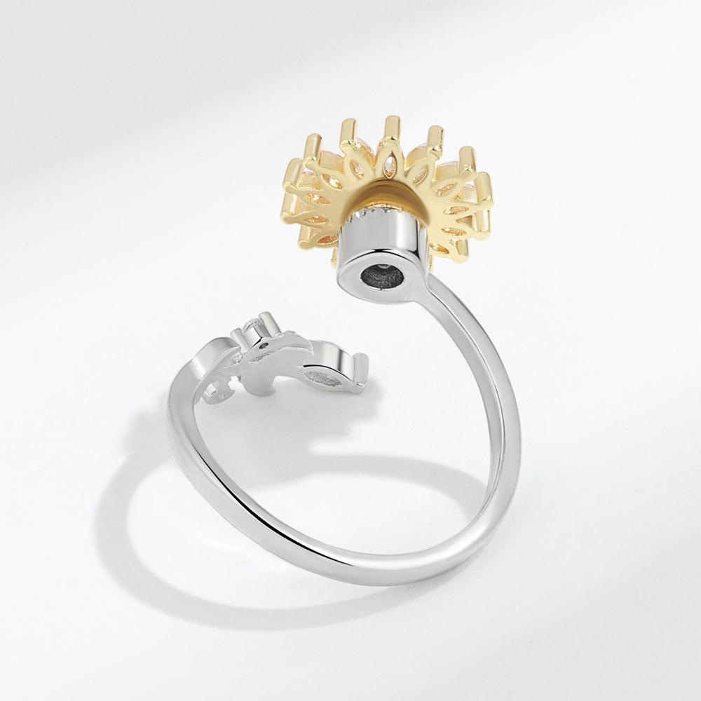 Sunflower Adjustable Ring With Cubic Zirconia And Geometric Design For Women