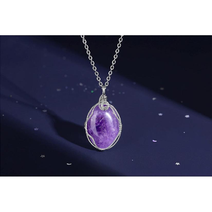 XIANNVXI Healing Crystal Necklace Wire Wrapped Oval Stone Gemstone Pendant Necklaces Natural Spiritual Reiki Witchcraft Quartz Jewelry for Women