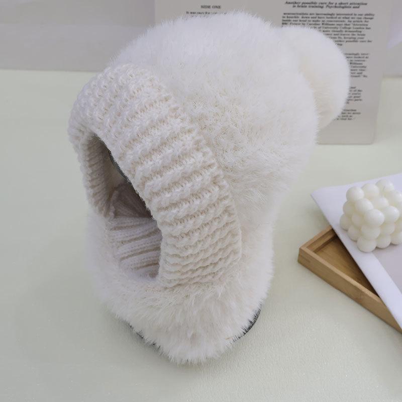 Plush Thread Warm Scarf One-piece Hat Women's Winter Pullover Ear Protection Neck Cover One-piece Knitted Hat Ski Cap