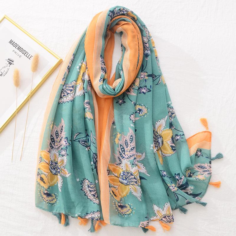 Fashion Wave Striped Patchwork Tassel Viscose Shawl Scarf Lady Print Pashmina Stole Wrap Snood Bufandas Muslim Hijab Sjaal