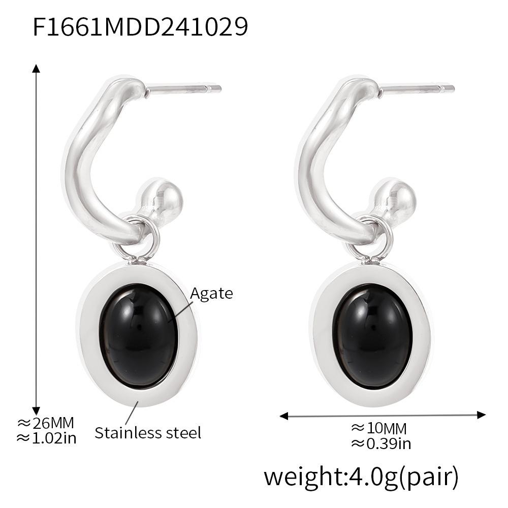 Qiong Yao European Oval Agate Earrings, 18K Gold-Plated Stainless Steel, Elegant and Exquisite Drop Design for Women