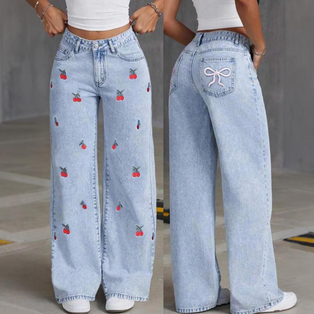 Women's Trousers Large Size Stretch Jeans Loose Semi-Elastic Pants