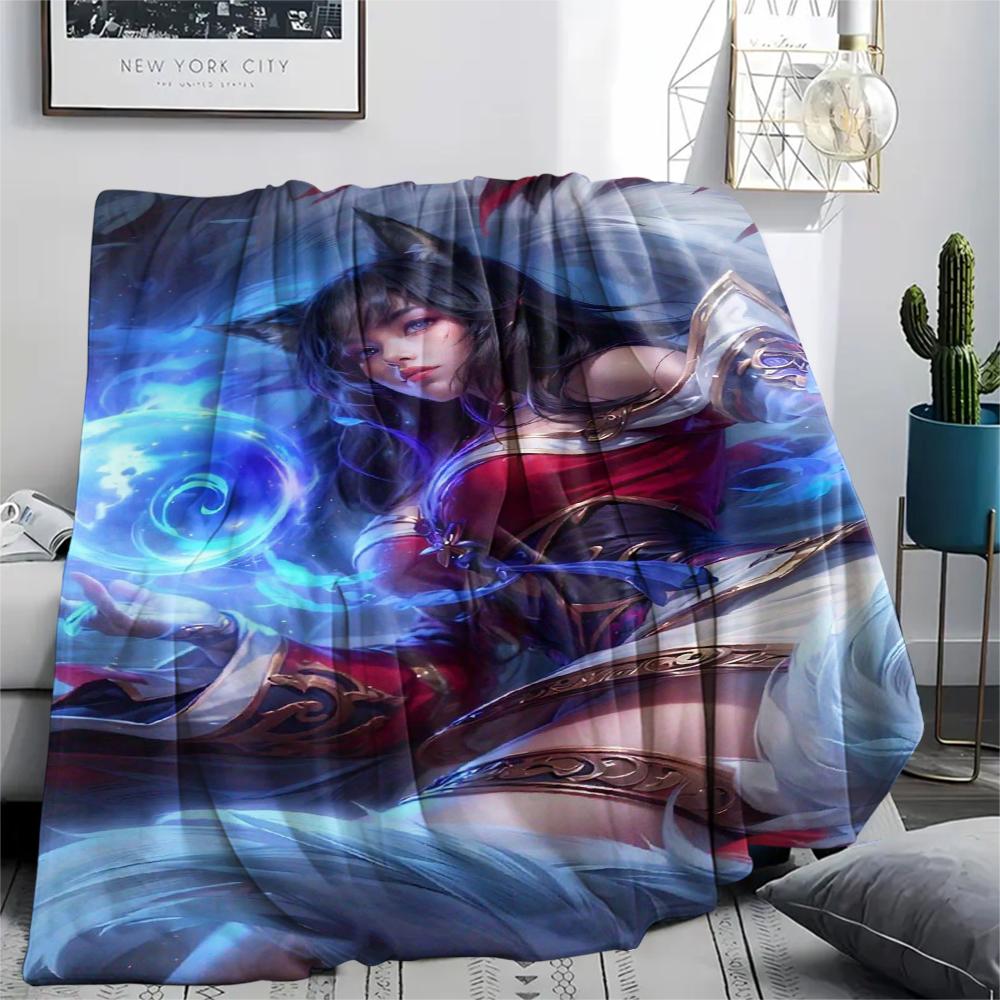 1Pc KDA Ahri Print Flannel Blanket, High Quality Comfortable for All Seasons, Home Decor, Warmth and Comfort, Perfect for Gifts