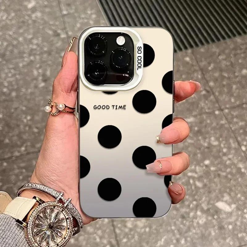 

Luxury Black Love Heart Polka Dot Pattern Phone Case For IPhone 16 15 14 13 12 11 Pro Max Fashion Shockproof Back Cover For iPhone 11