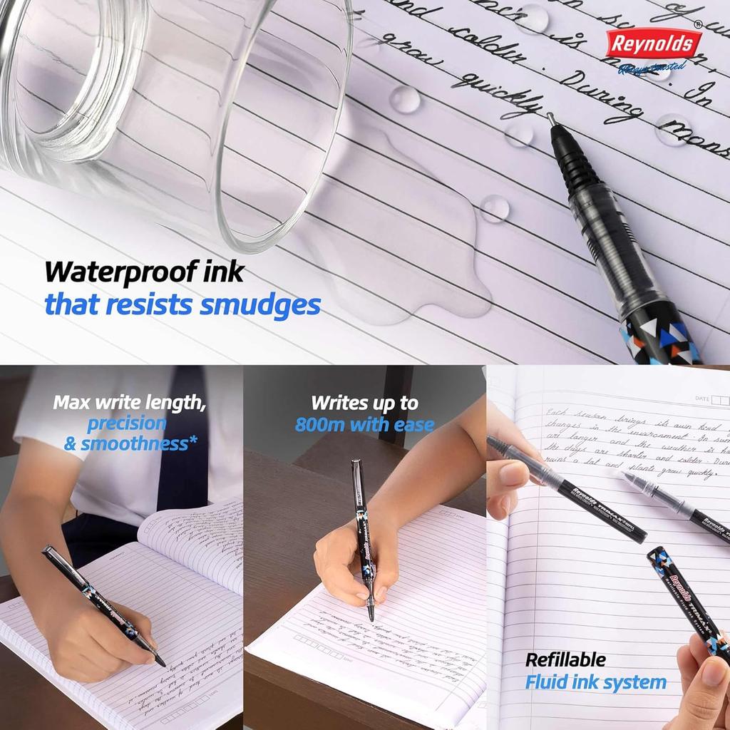 Reynolds Trimax Roller Ball Pen Set Of 1 (5 Black Ink) 0.5 mm Tip Smooth Writing Pens For Students Office And Daily Use