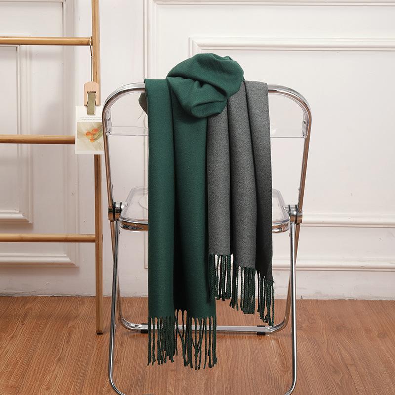 200*70cm Kunstig Kasjmirskjerf for Kvinner Ullskjerf Dobbeltsidig Stil Dusker Vinter Tykt Oversized Skjerf Sjal