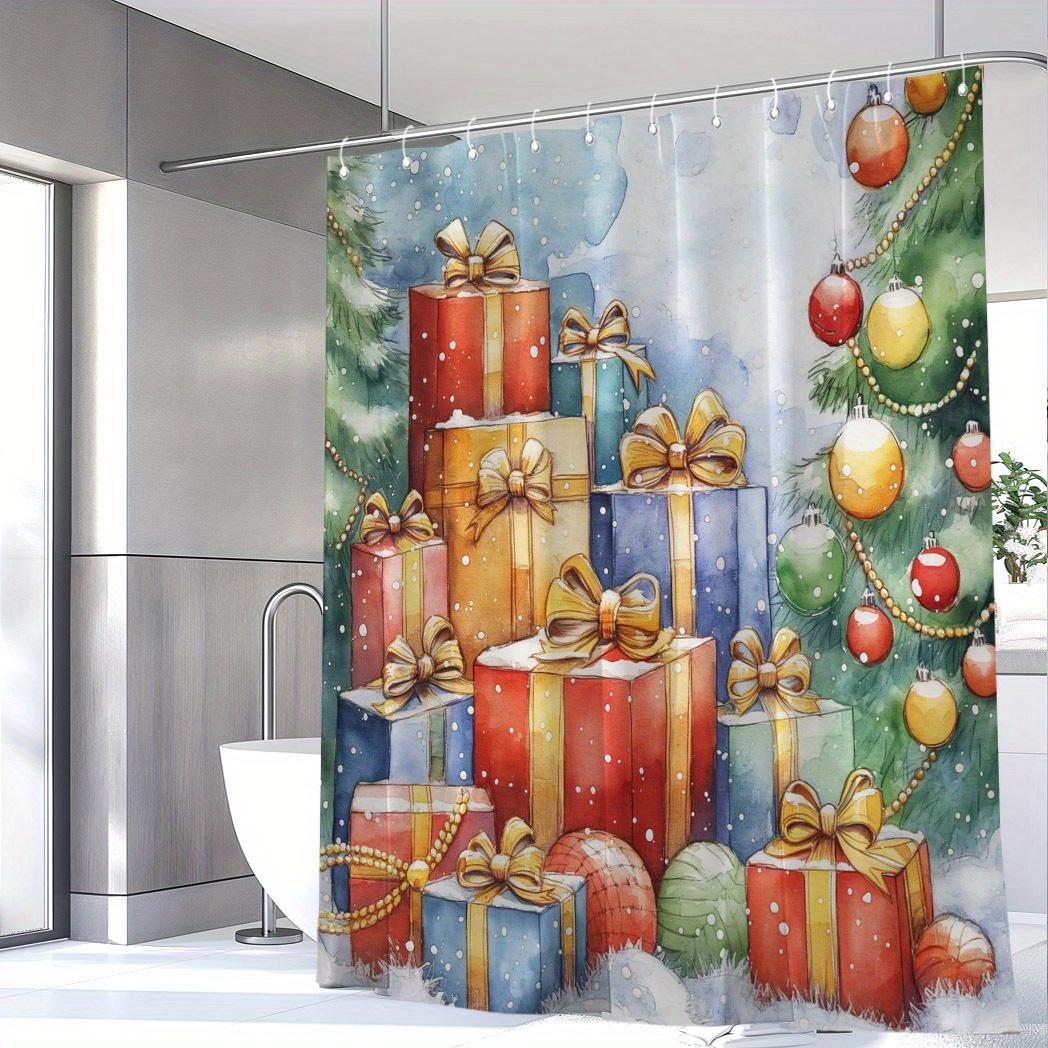 

YUZHIYU Christmas Gift & Tree Shower Curtain - Polyester, Water-Resistant, 12 Hooks, Machine Washable, Digital Print W90XH180cm