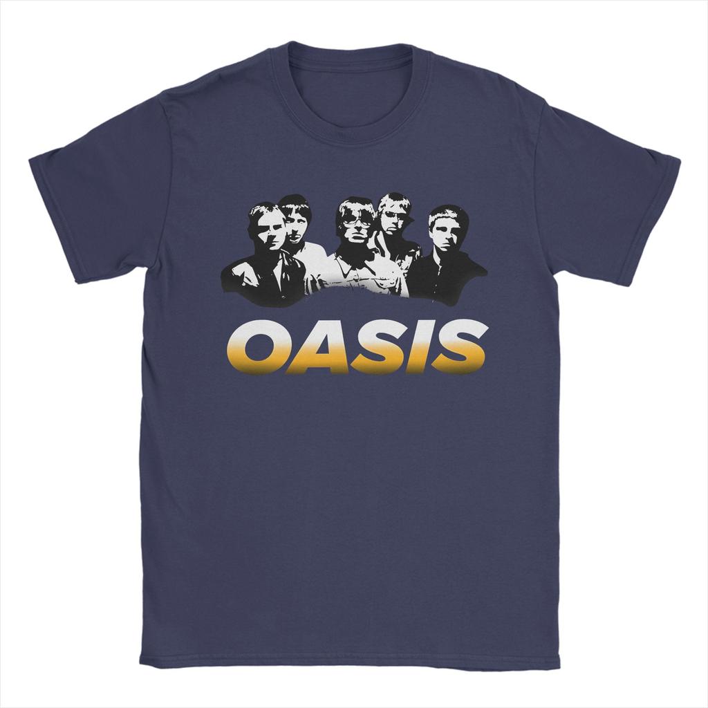 Funny O-Oasis Band Vintage T-Shirt Men 100%Cotton Short Sleeve  Round Neck Summer Clothes