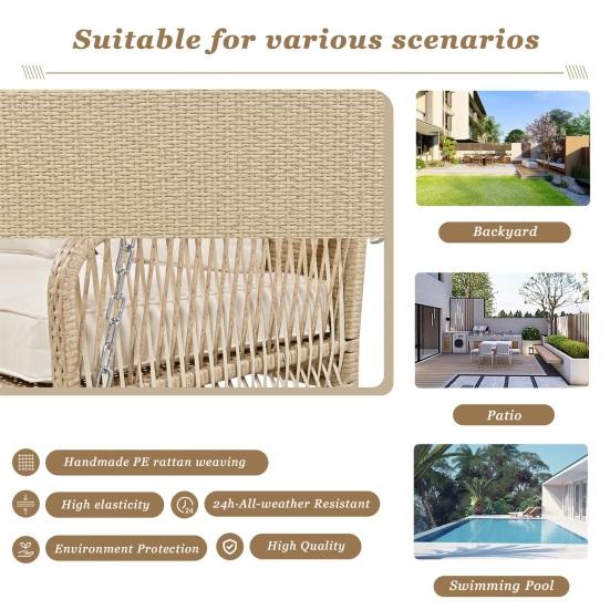 Metallketten-Schaukelstuhl mit Sitz- und Rückenpolstern Rattan-Geflecht Doppelsitze Waschbar Garten-Hänge-Schaukel-Lounge Zuhause