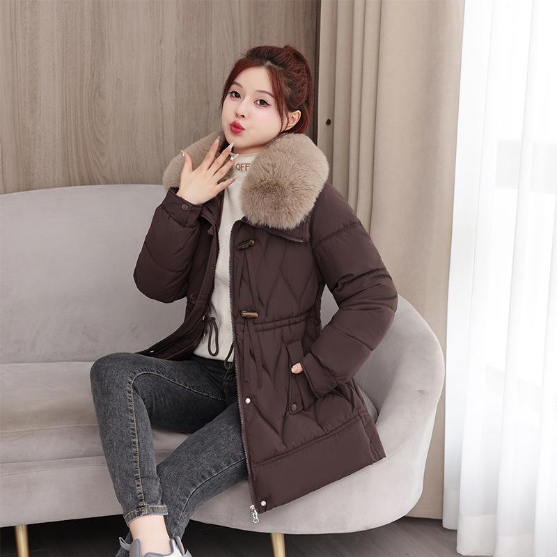 Women's clothing velvet thickened pie overcomes women's medium and long winter new big fur collar slim and thin cotton jacket