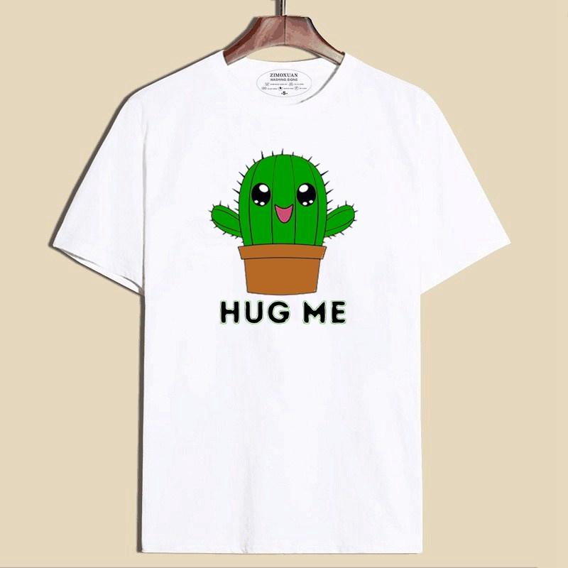 ZIMOXUAN Funny Cactus Hug Me Print T-shirts for Women Summer Round Neck Tee Shirt Femme Fashion Casual T-shirts