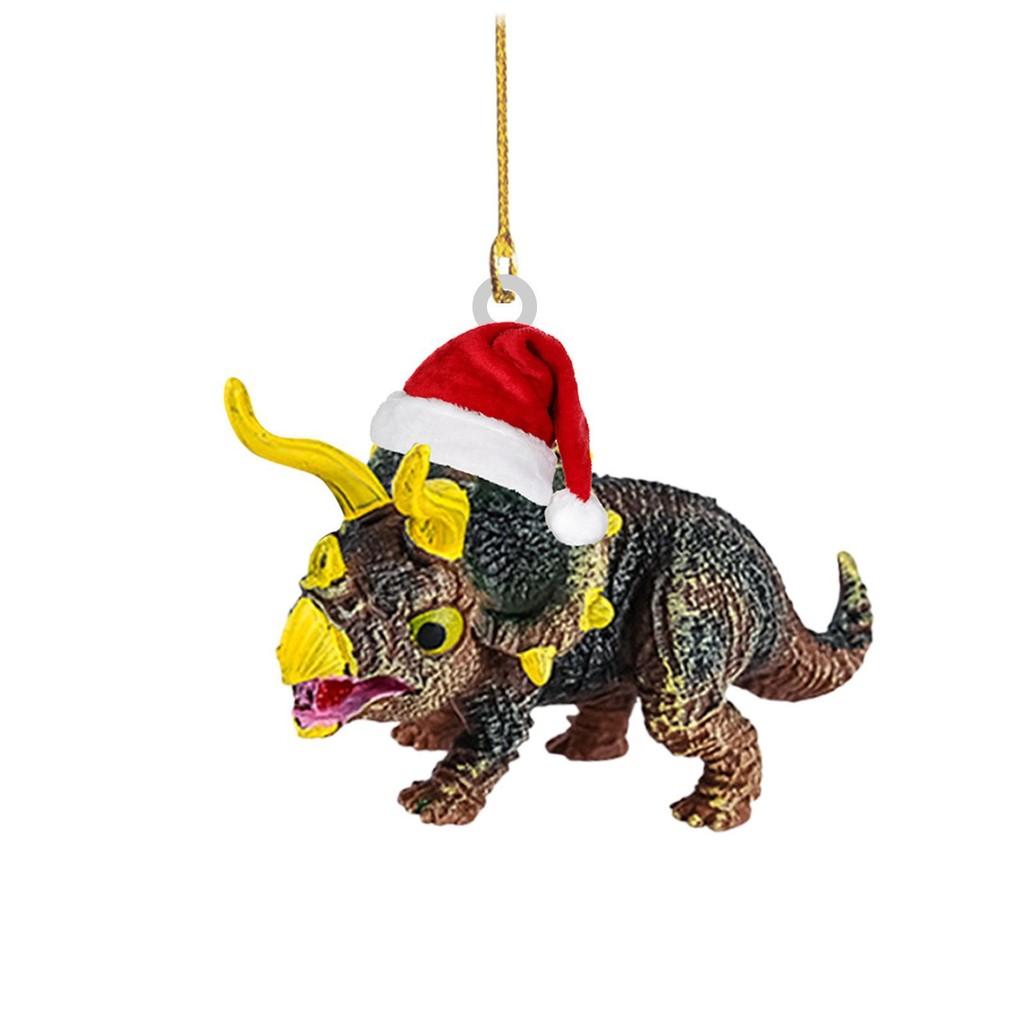 Festive Flat Dinosaur Acrylic Christmas Ornament Cheerful Vehicle Decoration Gift For All Ages