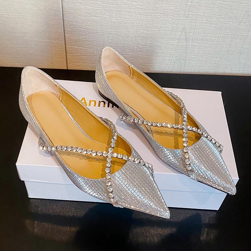 Luxury Sequined Rhinestones Mary Janes Women Flats Pumps Elegant Pointed toe Spring Autumn Shallow Ballet Walking Shoes