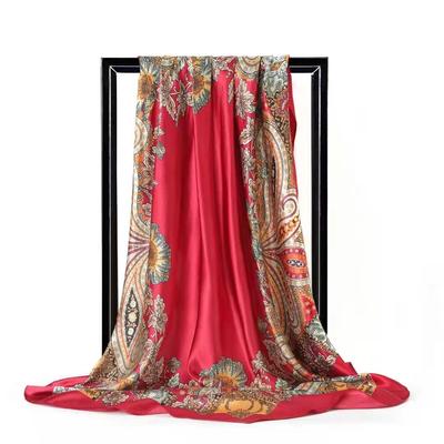 Kaschmirblüte Satin Quadratisches Tuch, Sommer Seidentuch, Dünner Schal, Amazon Außenhandel Kopftuch, Schal