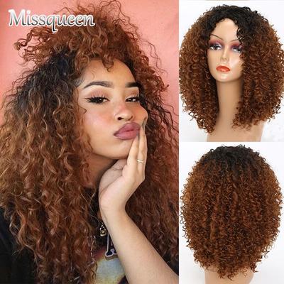 Parrucca afro corta bionda riccia Parrucche ricci crespi per le donne nere di moda Parrucche sintetiche marroni miste Fibra ad alta temperatura