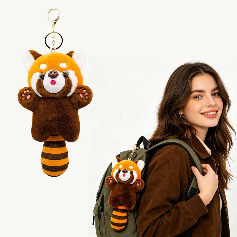 Cartoon Red Panda Plush Toys Pendant Little Raccoon Doll Keychain Doll Playground Raccoon Stuffed Backpack Decor Gifts
