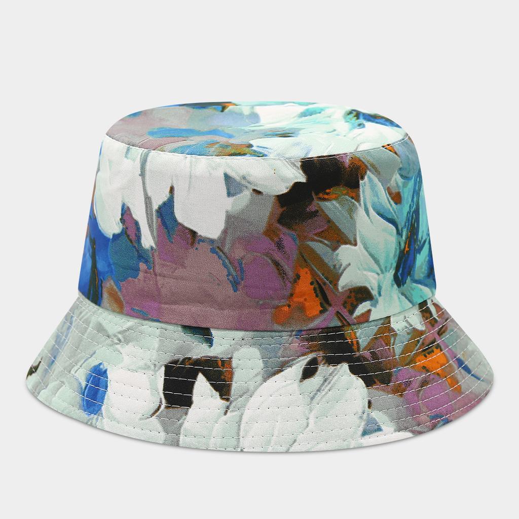 Double-sided Bucket Hat Women's Spring and Summer New Colorful Graffiti Flower Pot Hat Trendy Foldable Sun Hat Shows Small Face
