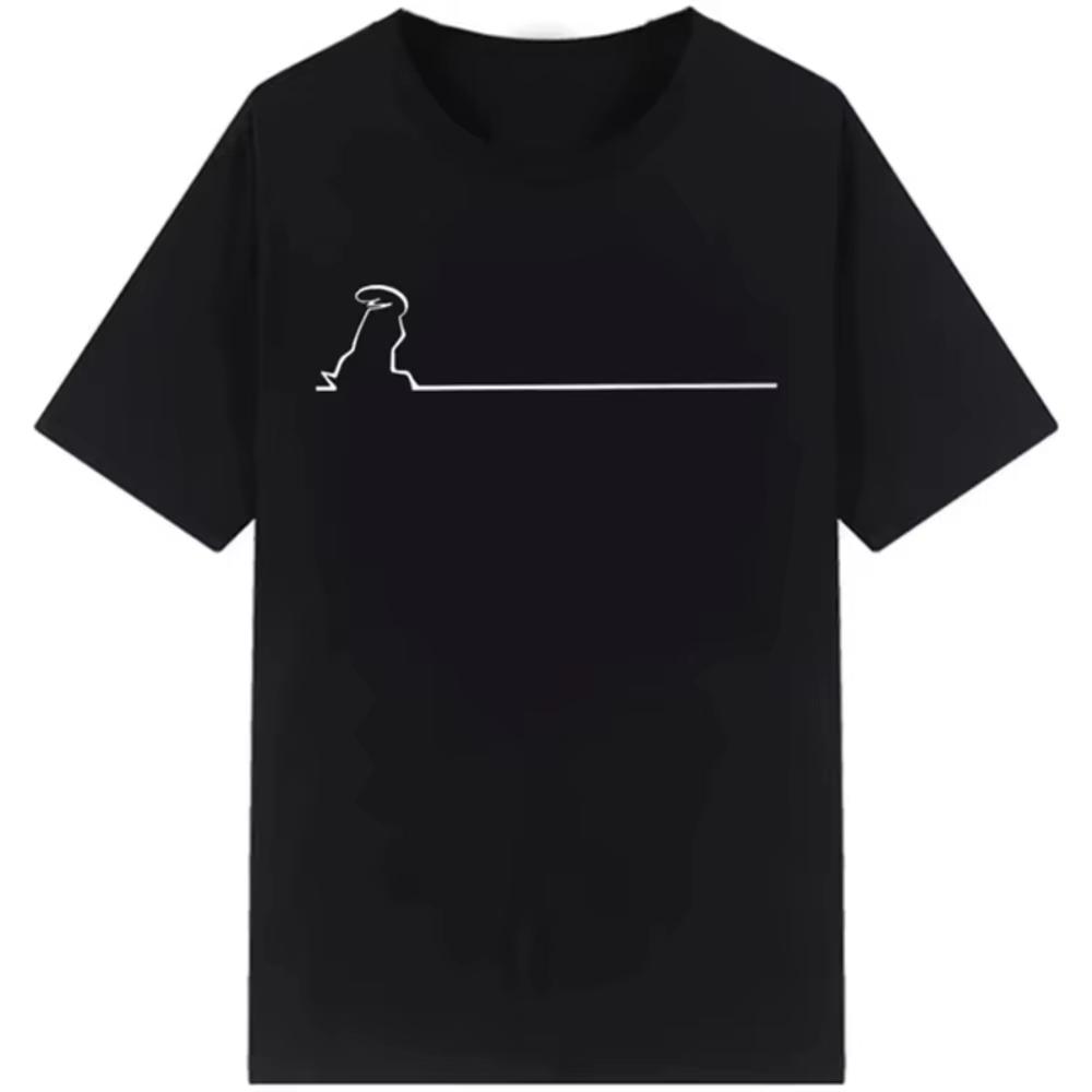 T-shirt à col rond imprimé dessin animé minimaliste créatif à manches courtes pour un look décontracté et tendance Streetwear en coton doux premium