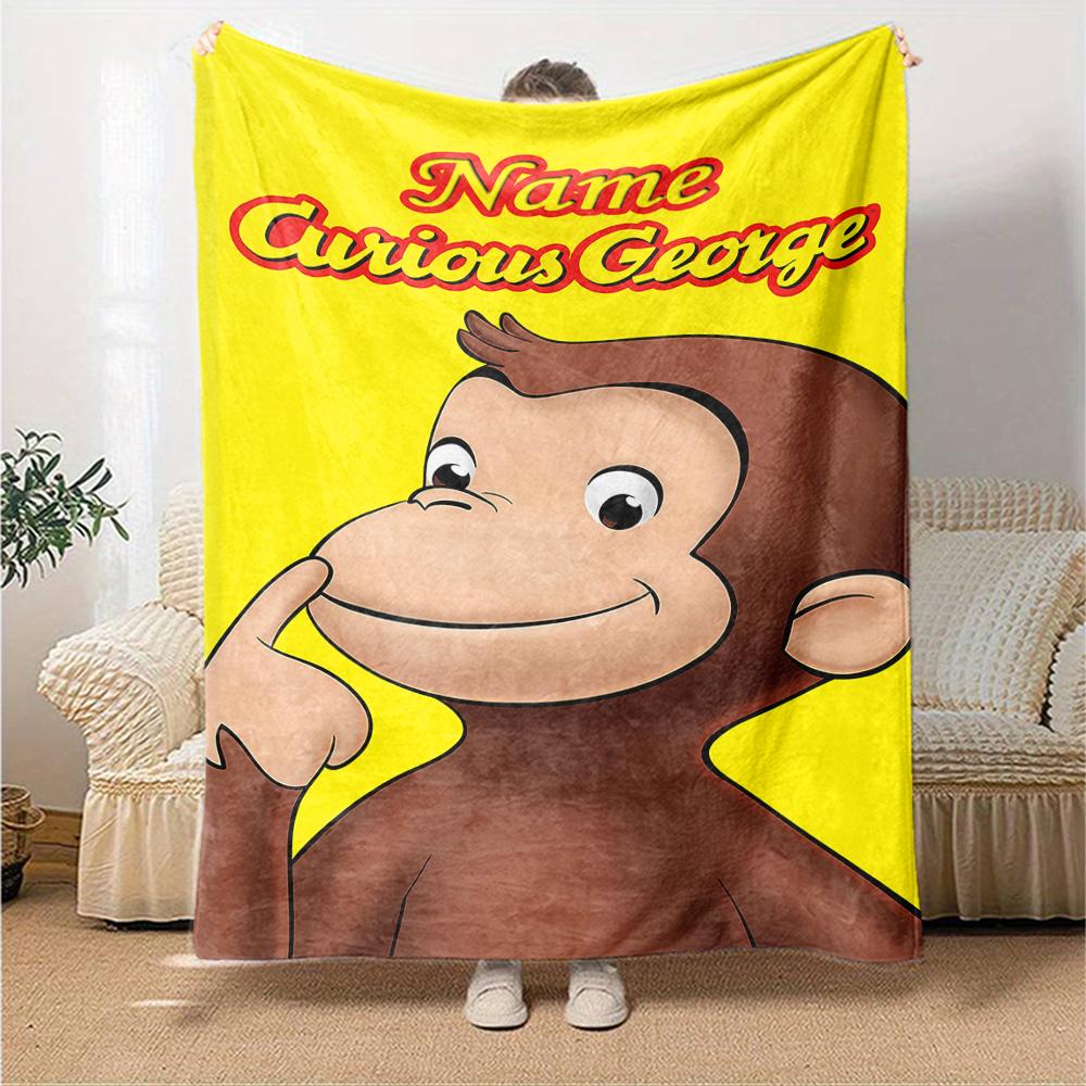 Custom Name Curious George Theme Printed Blanket - Perfect for Couch, Bed, Travel & Outdoor Use | Machine Washable, Cozy & Durable.