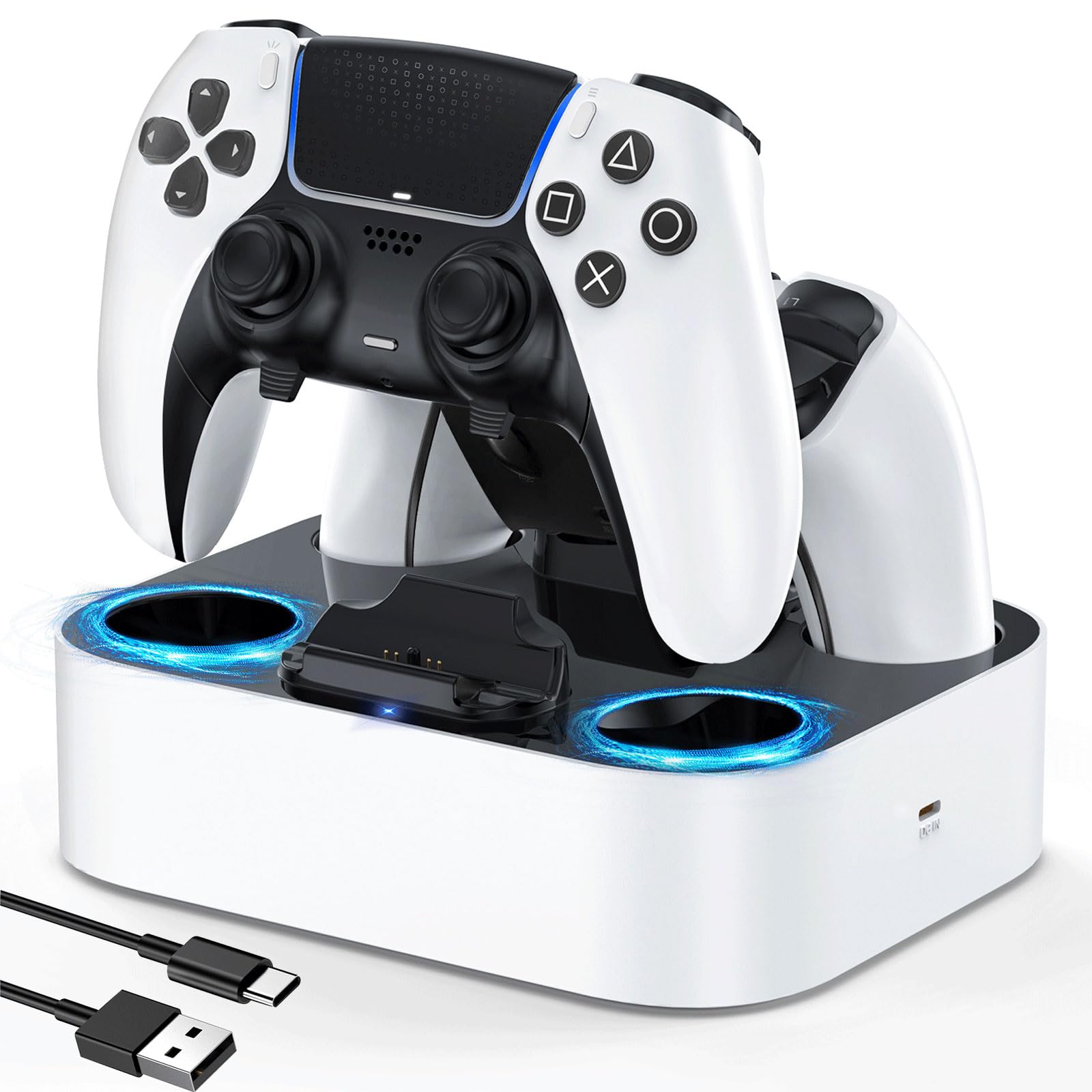 

LVFAN PS5 Controller Charging PS5 Simultaneous Gamepad PS5 Peripheral Device with LED Integrated Base and White Charger, Stand, Accessories, 2-Piece білий