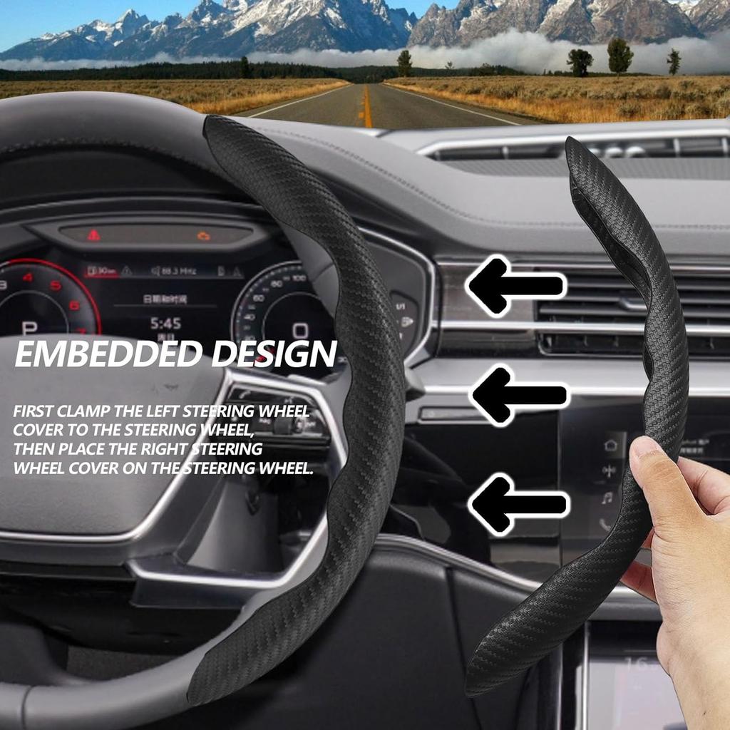 2Pcs Universal Fit Carbon Fiber Steering Wheel Cover, Anti-Skid Steering Wheel Cover/Segmented Steering Wheel Protector/Car Interior Accessories