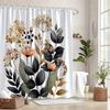 1Pc Lotus Botanical Shower Curtain - Elegant Nature-Inspired Design With Soft Beige Accents, Polyester Fabric, Machine Washable