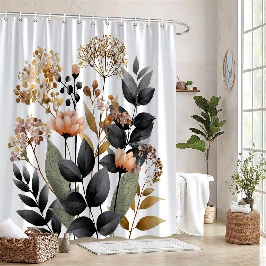 1Pc Lotus Botanical Shower Curtain - Elegant Nature-Inspired Design With Soft Beige Accents, Polyester Fabric, Machine Washable