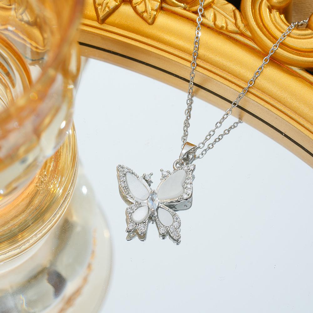 Titanium Steel Zircon Butterfly Pendant Necklace - Simple & Versatile Clavicle Accessory