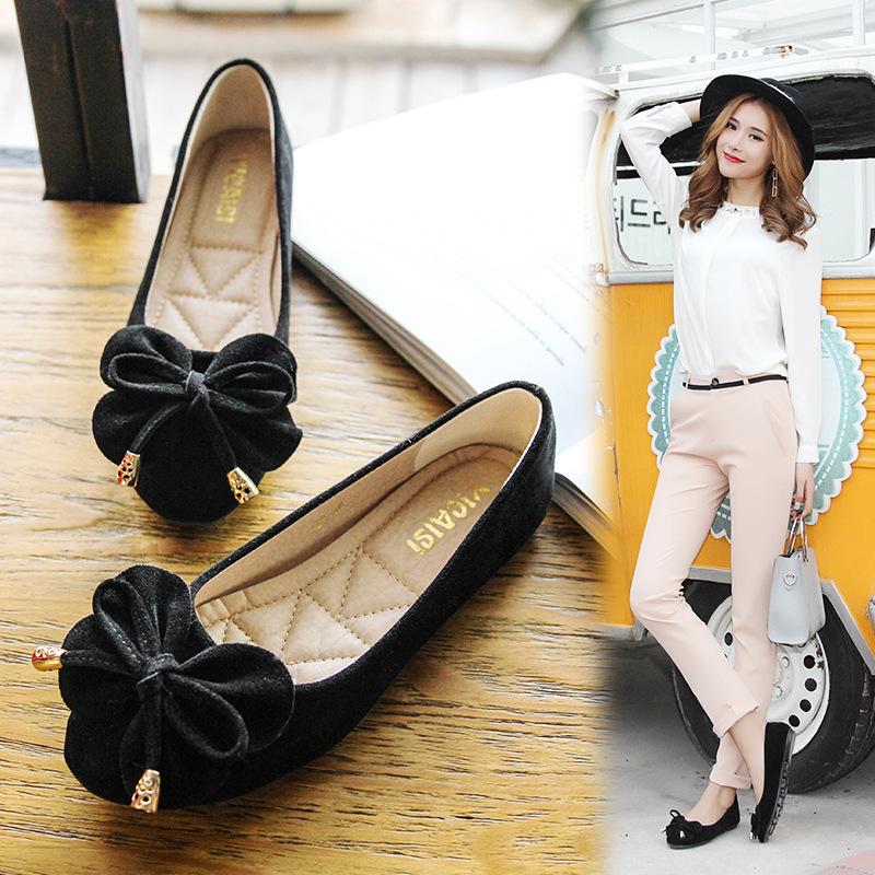 Fashion Classic Bowknot Shoes Women Flower Appliques Moccasines Femmes Faux Suede Ballets Flats Woman Slip On Single Shoes Daily Loafers
