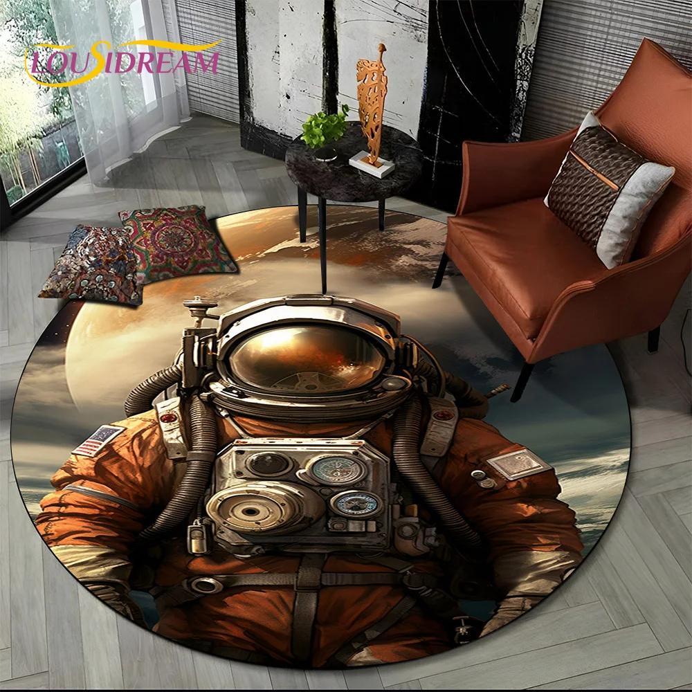 Astronaut Universe Spaceman 3D Outer Space Cartoon Round Area Carpet Rug for Living Room Bedroom Kid Decor,Pet Area Rug Non-slip