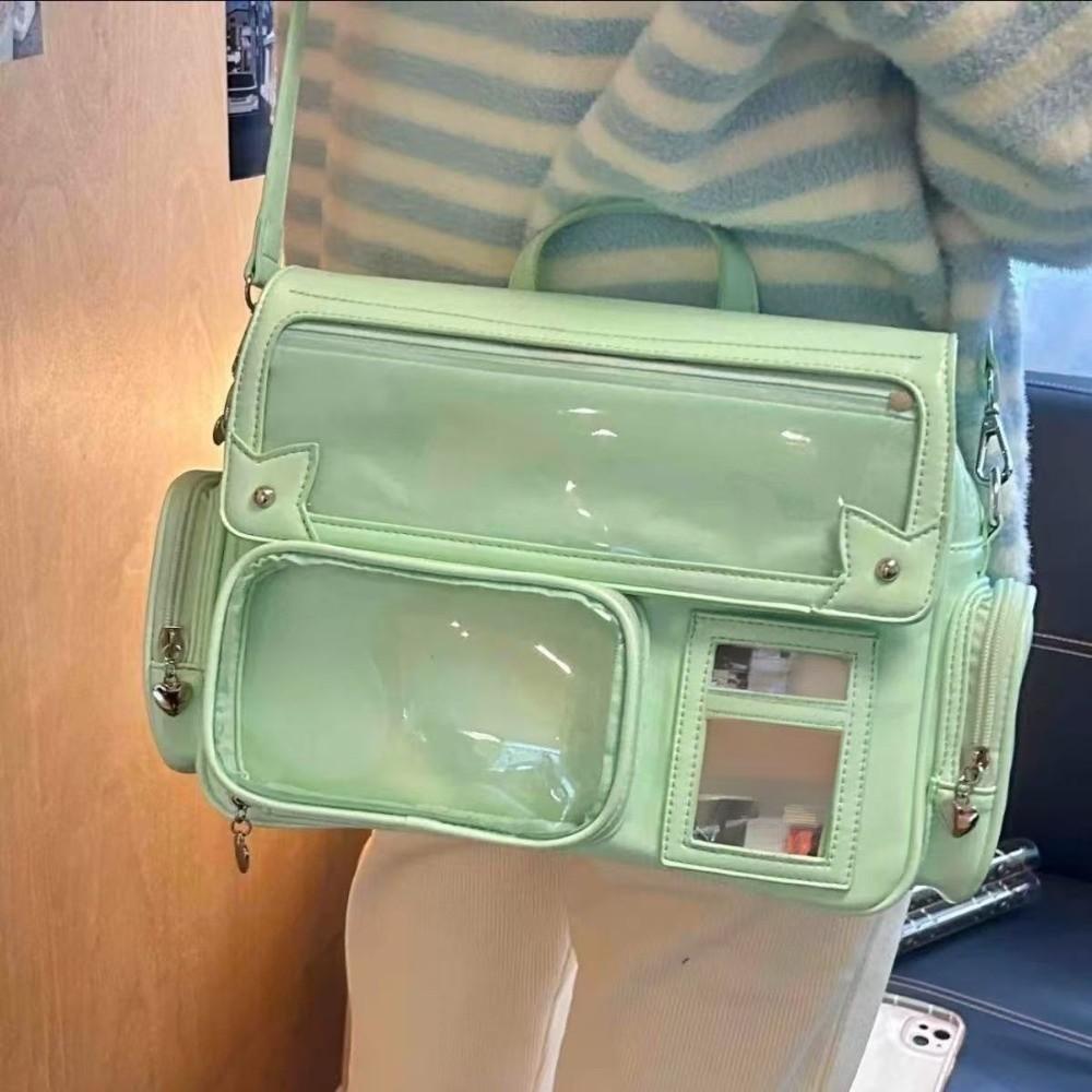 Fashion Large Capacity Shoulder Bag Multifunctional Transparent Backpack Casual Storage Bag зелёный