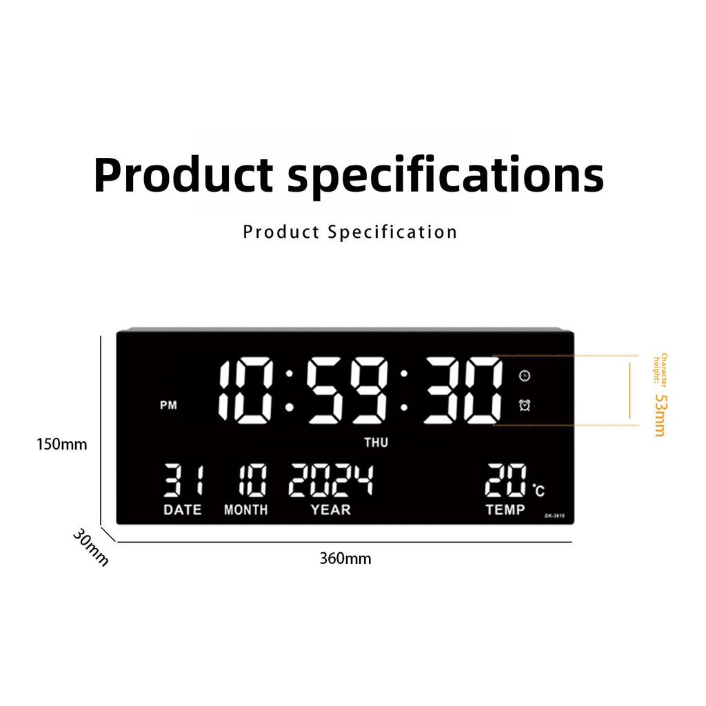 Classic LED Plug-in Wall Clock, Multifunctional Smart Electronic Calendar Clock for Living Room, 3615