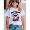 Europäische Größen Mädchen Süßes Aber Wildes Kurzarm-T-Shirt | Modisches Lässiges Oberteil mit Rundhalsausschnitt, Reguläre Passform, Leichte Stretch-Stoff