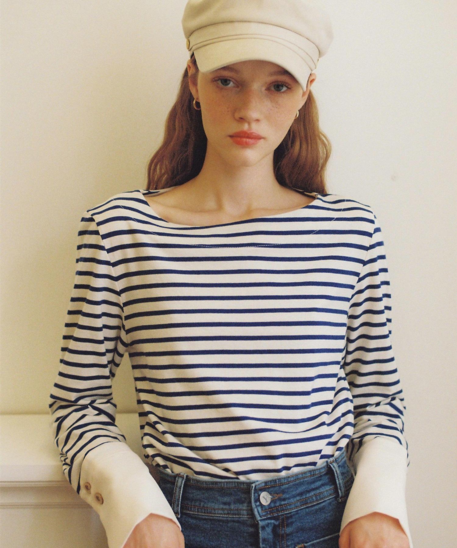 Salon De Yon Stripe Cuffs T_ Cobalt Blue Free