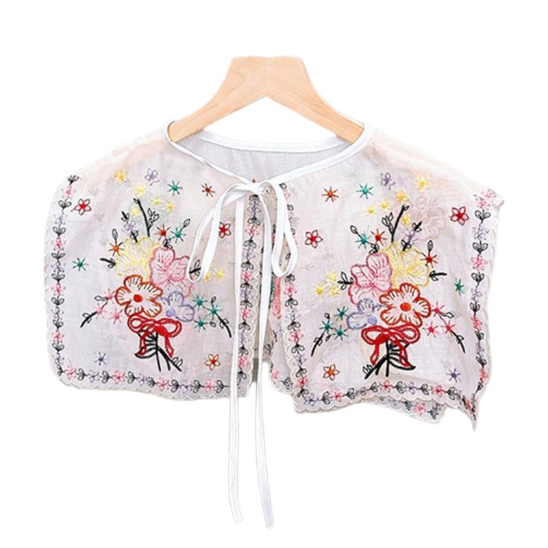 

Embroidery Flower Faux Collar Decorative Collar for Ancient Costume Removable False Collar Female Adjustable Neck Shawl