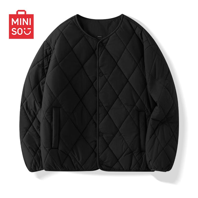 MINISO Men's Collarless Fleece-Lined Padded Jacket