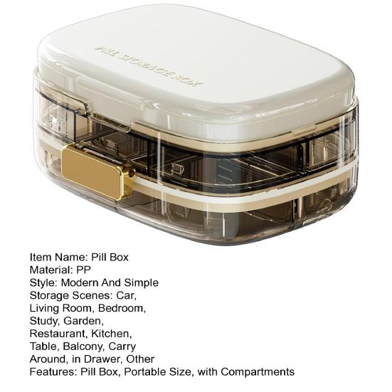 Pill Box Compact Weekly Pill Organizer with Sealing System Moisture-Proof Container Separate Compartments Pill Dispenser for Morning Noon Evening